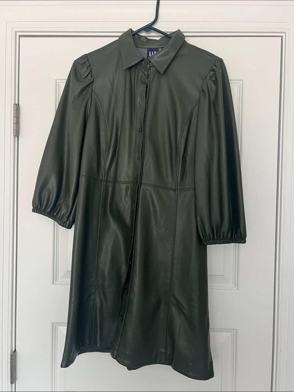 GAP Olive Faux Leather Button-Up Dress